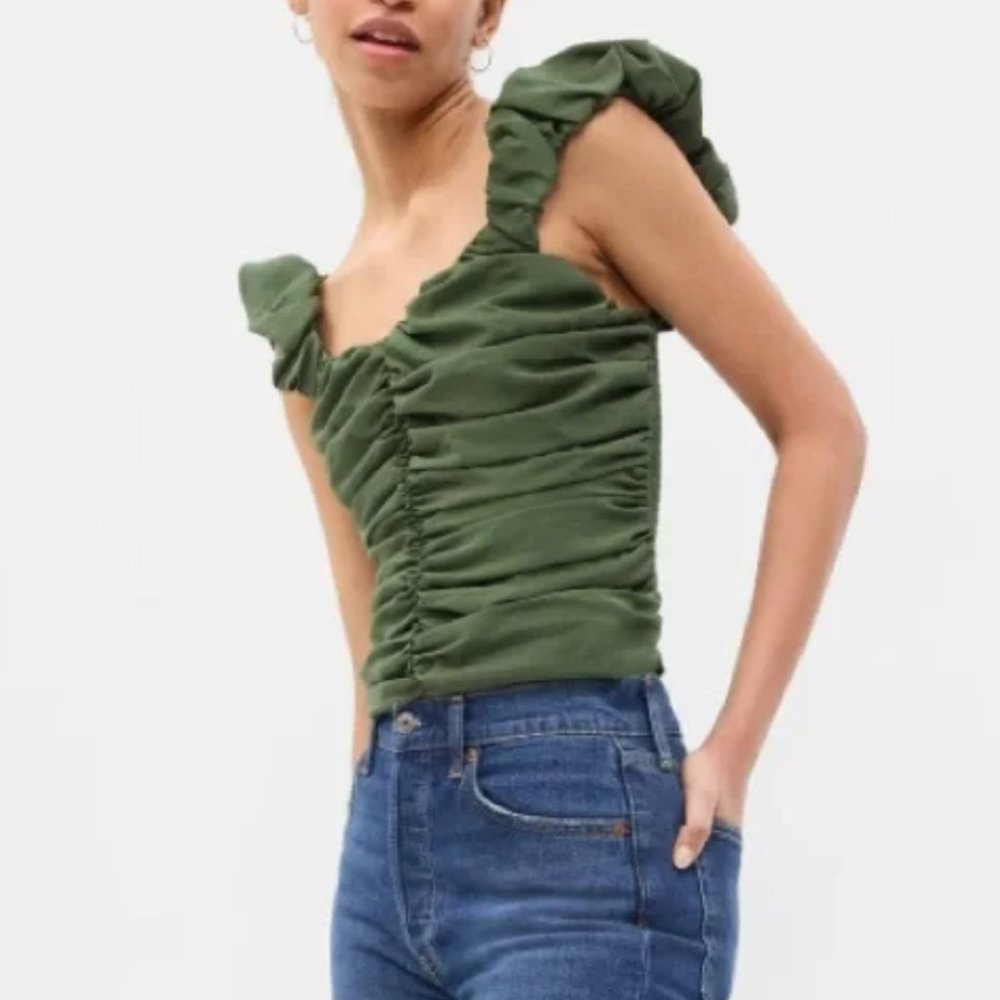 GAP Olive Green Ruched Tank Top